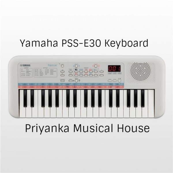 Yamaha PSS-E30 KeyboardRemie (PSS-E30)The beginning of something special.High quality mini keyboard47 Voices (instruments)74 sound effectsQuiz mode - Guess the sound!28 auto accompaniment Styles and the Smart Chord function30 onboard SongsFree digital songbookLight and compactBuilt-in speaker / Headphones jackBattery and USB bus powered (USB power adaptor is sold separately)