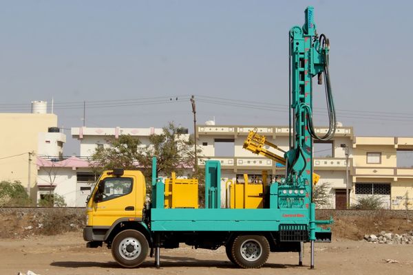 DTH 300-Model, Top drive drill rig is capable of drilling in different formations, such as a medium to hard rock by DTH unconsolidated / Alluvial formations using Air / Water / Water flush by rotary method, up to a depth of 300 Mtr(1000 Feet), under favorable drilling conditions,The following are the detailed specifications DTH Drilling Rig Machines.Hole Diameter - 4.5''  To  8
