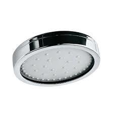 Jaquar ' s overhead shower have 150 mm round shape single flow brass body chrome plated with gray face plate with self cleaning function .