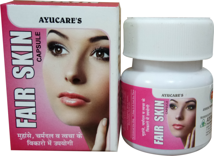 The simple approach to skin care, complexion.How to use -- Open 3 capsules and make paste from the powder with raw milk and apply on the face. Keep for 20 minutes and wash the face with warm water.Indication: Useful in pimples, Black Spots, Blemishes, Acne, etc.We are the dynamic, business-oriented organization, ranking among the utmost entities in providing a wide variety of Ayurvedic Fair Skin Capsules Offered capsules are processed by our adept professionals in sync with the quality standards set by the company. These capsules can be applied on skin by adding raw milk in it. These capsules are useful in black spots, pimples, blemishes, acne, etc.Features:•Effectiveness •Safe usage•Clinically tested Capsule Ingredients : Chandan & Lodhra, Manjistha & Khadir, Daru Haridra, Yestimadhu, Mayuphal and Vakuchi & Haridra.Dosage : Apply three capsules a day for 3 to 4 weeks and then as required. Simultaneous use of Dermatic Capsules produces satisfactory results.Packing : 30 & 100 CapsulesPrice Range : Rs. 100 .00 Per Pack ( 30 Capsules)