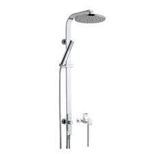 It is a exposed shower pipe with provision for simultaneous working of shower with operating divertor knob and Flate shape wide with sliding holder for hand shower , wall bracket and also a long flexible tube .