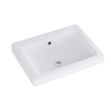 A striking rectangular design with centre pre punched tap hole and a chrome - plated cap for overflow hole makes practicality seem synonymous with this self rimming basin in 60X46X17 cm dimensions.