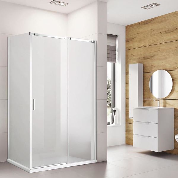 1) It is a L shaped shower enclosure with sliding door and entry from the  front .2) Jaquar Framed shower enclosures are covered with frames from all four sides of the glass .3) These enclosures are ready to fit in nature , easy to install , thus saving time and increasing convenience .
