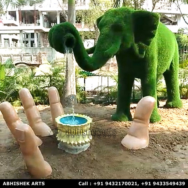 We are leading manufacturer and supplier of Fiberglass Elephant statue fountains. As well as we are making various fiber fountains. FRP fountain is available in 8 feet. Elephant is covered with artificial grass.