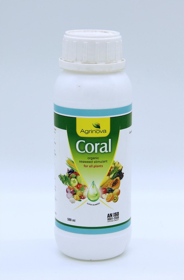 Coral contains rich amino acids & Seaweed extract matter which can improve plants vegetative growth and helps in healthy flowering & fruiting.Crops : All Agricultural Crops like Cotton, Sunflower, Tur, Gram, Mustards, Cumin, Coriander, Fennel, Sugarcane, Tobacco, Tea, Coffee, All Vegetable crops like Chillies, Tomato, Bhindi, Brinjal, Cabbage, Cauliflower, Onion, Garlic, Potato, Turmeric, Ginger all Fruit crops etc.Packing Available :  100 ml/ 250 ml/ 500 ml/ 1 Ltr/ 5 LtrBulk Packing Available : 50 Ltr, 200 Ltr HDPE container