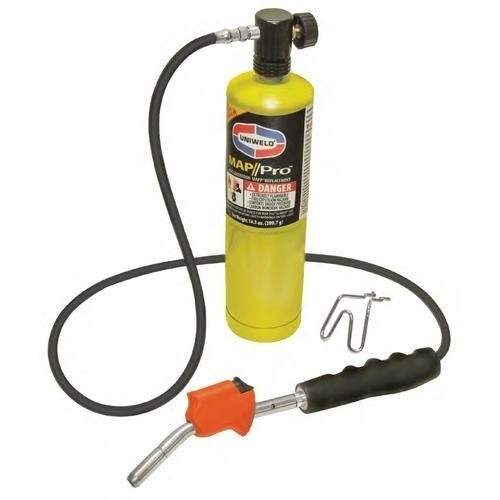 MAP/PRO gas is a mixture of methylacetylene and propadiene is a new premium propylene fuel for welding, Brazing and soldering. This fuel that burns approximately 35% hotter than propane and much higher than conventional butane gas.MAP Gas is widely regarded as a safer and easier to use substitute for acetylene USE only with torches designed for MAP/Pro Availble in 14.1 oz cylinders Product Description Burning Temp :- Approch to 3600F.Pressure (psig) 110 psig at Temperature 20CCGA600 connector sutible for most torches CE tested gas cylinder Increased safety for the user.Features Able to braze 5/8