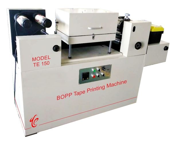 Specification of Tape printing machine:1. Suitable to print BOPP tape, Scotch tape.2. Specially for small quantity printing.3. Fully rotary printing station, high speed UV ink printing + poly plate, easy operation, low production cost.4. Independent motor for drive.5. Good unwinding tension and rewinding by slipping shaft and adjustable tension.6. Equipped with slitting, can be used as simple slitter and rewinder.7. Double shaft for rewinding can print more than 1 roll at same time.8. Dried by UV light, fast and perfect.9. Printing colour, single colour or two colours.