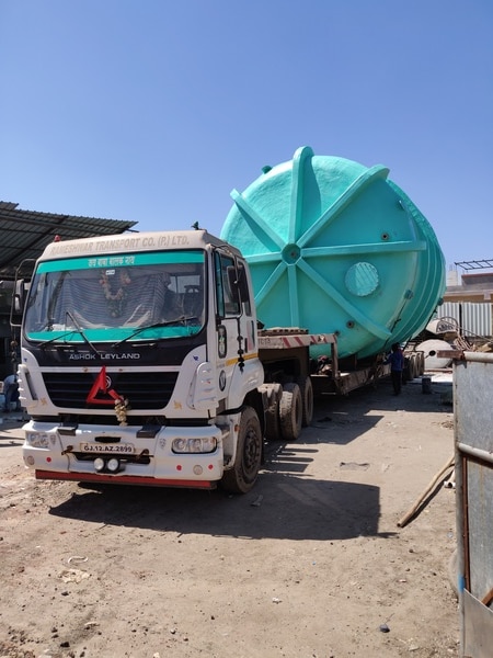 180 KL GRP TANK - For HCL StorageHCL Storage tank / FRP HCL Storage tank. We are manufacturing FRP / GRP Storage tanks used in various applications like : 1. Water Storage Tanks 2. Effluent Storage Tanks 3. Treated Water Storage Tanks 4. HCl Storage Tanks 5. Sodium Chlorite – Hypo Storage Tanks 6. Fuel Storage Tanks 7. Chemical Storage Tanks And for various different applications across the Industries like : Infrastructure, Chemical, Petroleum, Caustic Plants, Chlor Alkali Plants, Water Treatment Plants, Sugar Refineries, ETP Plants, Textile Industries, Leather Industries, Starch Industries, Food Processing Industries. Our Manufacturing capacity ranges from: 100 Litre upto 250M3 Tanks, with different Resin systems as per the requirement like: Unsaturated Polyester Resin, Vinyl Ester Resin, Superior Vinyl Ester Resin, Bisphenol Resin. We manufacture FRP Tanks with Vertical & Horizontal Orientation. Both Underground FRP Tank & Above ground FRP Tanks are manufactured by us. For Above ground FRP Tank applications, we supply accessories like: Saddles for mounting of the tanks. The saddle can be inbuilt as part of the tanks OR can be supplied separately. The MOC options of the saddle ranges available are: FRP, MS, MS/FRP. With tie down strap – as optional. For Underground FRP Tank applications, we supply accessories like: Deadman Weight, Turnbuckle assemble, Tie strap, Manhole Extension, Nozzles extensions. For FRP Tanks, we have options of the connections: Flanged end Nozzles / NPT fittings – as per our customer’s requirement. We also provide options for our esteemed customers for other accessories like : Cat ladder with safety cage, Ladder cleat on the tank, Level Indicator, Top safety Railing, Working platform – with safety railing. We at FGP Manufacture PP lined FRP tanks to suit the chemicals and for a longer life period. We also offer various thermoplastic Liners like: 1. PP – Polypropylene 2. PVC – PolyVinyl Chloride 3. C-PVC – Chlorinated PolyVinyl Chloride 4. HDPE – High Density Poly Ethylene 5. PVDF – Poly Vinilidine Flouride 6. PTFE – Polytetrafloroethylene 7. FEP – fluorinated Ethylene propylene 8. E-CTFE – Chlorotrifluroethylene 9. PFA – Perfluroalkoxy We manufacture the FRP Tanks with manufacturing processes like : Hand-Lay up Process / Contact Moulding , Filament Winding Process , Spray Lay up. The design codes followed by us to maintain the quality of the product are : BS : 4994 : 1987, BS EN 13121, ASME - SECTION – X, ASME RTP -1-2000, ASTM D 3229-81, ASME B 16.5. The resin system used are : a. Polyester b. Vinyl Ester c. Epoxy d. Phenolic The Various Storage tanks manufactured by us for different industries are : 1. Horizontal / Vertical Orientation tanks 2. Ultra pure Water tanks 3. Underground Storage tanks 4. Food Storage tanks 5. FRP Silos 6. Chemical Storage tanks Our capacity ranges from 1000 Litres to 2, 50,000 Litres. In past we have manufactured FRP Panel Tank – with capacity of 675m3. We also carry out FRP Lining at site for concrete & steel. We have dedicated team for site fabrication. The tanks are utilized in various industries ranging from textile, steel processing, distillery, refinery, alkali, caustic, soda, HCl, Hypo and many others.