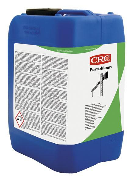 Professional cleaning of painted and bare metal surfaces contaminated with rust, lime, algae, oils and tar.Metal cleaner CRC FERROKLEEN PRO 5 L• Takes rust and rust stains on painted or plastic surfaces away.• Effective against a wide range of scales. • Will quickly remove numerous different types of soiling and contamination.• Safe to be used on most substrates. In case of doubt, test prior to application.• Slightly foaming for better contact and economic product consumption.• Prevents damage to the original surface due to excessive scratching.• Non flammable.• Composed of > 90% anorganic components and biodegradable organic components.• Not classified as dangerous for the aquatic environment.  ApplicationAll exterior painted steel structuresShip repairAgricultural machineryOil derricks and related equipment 