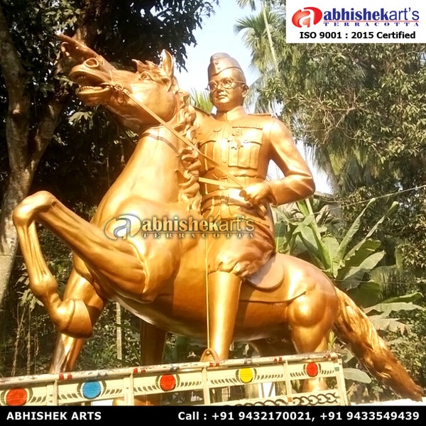We are one of the leading manufacturer and supplier of Fiberglass Netaji on horse Statue. These fiber statues are made of high grade FRP with weather coated color for long lasting.Height of this sculpture is available in 10 feet. We also do customized statues.