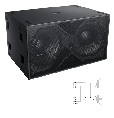 K-LA218 subwoofer can be used in touring performance and fixed installation such as concert , stadium and rental, etc.K-LA218 is built with 2 customized Audiocenter ferrite 18” LF drivers with 4” voice coil, D.F.L. (Dual Frequency Loading) technology and advanced cooling system, which ensures very low power compression and high SPL, increases response speed and decreases inertial offset at the most. K-LA218 can match all Audiocenter full range speakers, extend the band width of frequency response and provide powerful, deep and dynamic bass.Tongue and groove CNC made cabinet with Russian birch plywood.