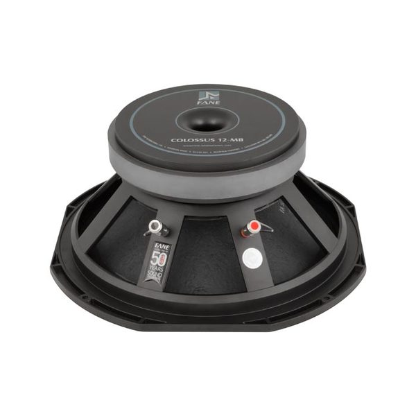 The Colossus 12MB is intended for use as a very high-output mid bass driver in two-way ported enclosures and also as a bass driver in multi way systems. The unit features a 3 inch 'sandwich' inside and outside windings voice coil driven by a non-inductive motor system which dramatically reduces third-harmonic and intermodulation distortion. The cone membrane, manufactured from polycellulose, is much stronger and more durable than conventional paper pulp alternatives. This allows the driver to combine high-sensitivity with the structural integrity required to produce undistorted low frequencies at high output levels. The mechanical and electrical properties of the unit have been carefully optimised to allow extended low frequency output up to its rated power handling of 500 Watts (A.E.S) continuous, with peak power handling in excess of 2000 Watts. The driver exhibits an average sensitivity of 98 dB and is best used in ported enclosures of 25 to 80 Litres.