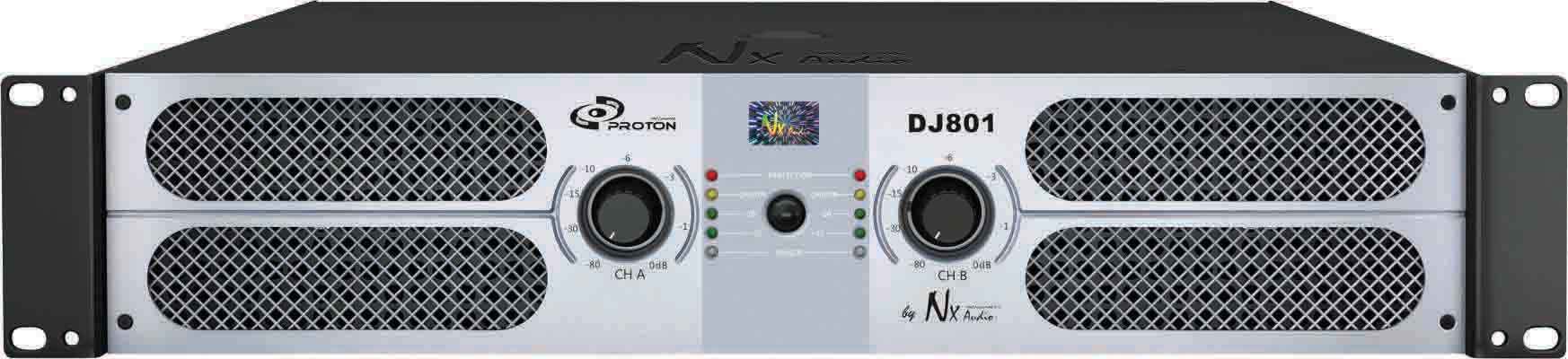 The Proton DJ Series Amplifiers are the equivalent of an iron fist in a velvet glove. The main attraction of the DJ Series is its 98% reliability and the excellent tonal quality, no mean feat considering the compact size and superb power to weight ratio.All four models are equipped with independent sweepable high and low pass filters on each channel so you can optimize output for subwoofer or full range systems to provide peak audio quality and performance from any speaker system you may be using. In an 4-ohm stereo application RMS power output per channel on the DJ801 is 800 watts, the DJ601 is 600 watts, DJ301 is 300 watts, DJ151 is 150 watts. This wide selection lets you choose the amplifier that best matches the power handling capabilities of your speaker system. Very good savings are realized with an unique added feature -the built-in crossover to make the amplifier a subwoofer amplifier or a midhighs amplifier, besides being a full range device of course, thereby eliminating the need for external crossovers and simultaneously ensuring, easy, no complication, safe operation even if a novice is handling the setup). All these features coupled with the extremely competent pricing, makes the DJ Series the natural choice for the discerning audio professionals.