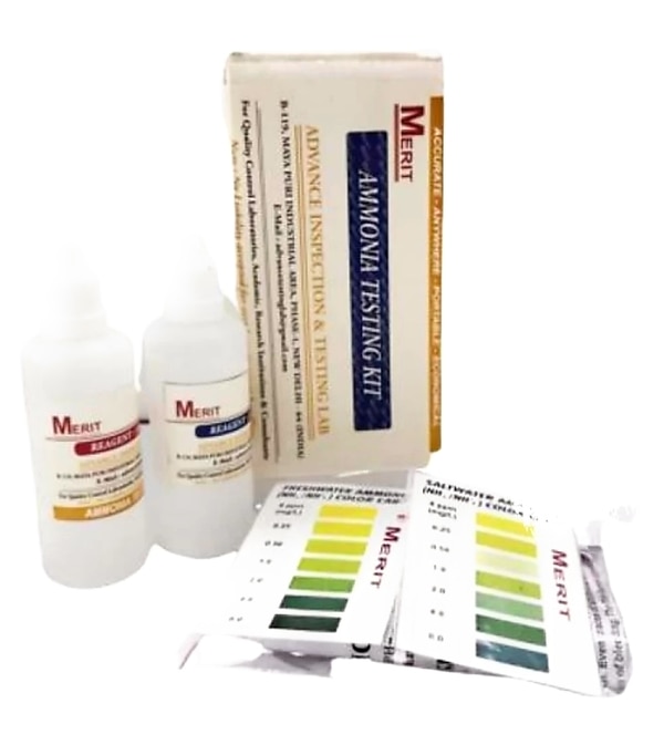 Ammonia testing kitBRAND;MERITAmmonia test kit detect ammonia in water. Ammonia test kit also know as aquarium water test kit. This kit use in fresh and salt water. In aquarium presence of ammonia is harmful for fish. So this kit detect ammonia in aquarium water. This kit has Approx 125tests to be performed. Accurate results.