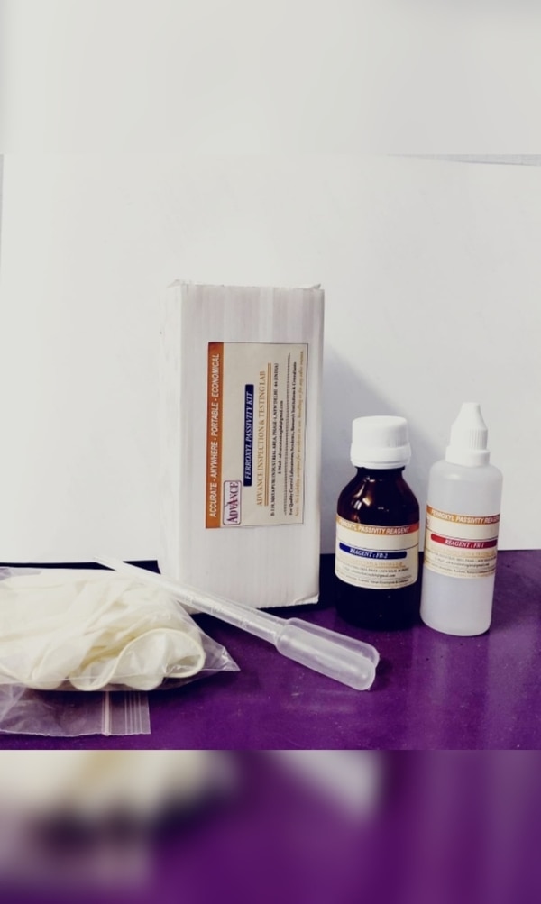Feroxyl test kitThe ferroxyl test kit is used to test for steel surface passivity. The kit is based on blue formation indicating that the surface is not sufficiently inert or pickled.The kit includes two reagents.