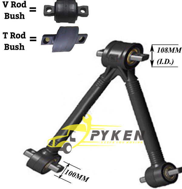 Pyken's V Rod for Tata New ModelV Stay Assembly TataV Stay Rod TataV Rod 108mmV Rod SuspensionIn these difficult times we have to keep moving and keep our trucks moving so that they can supply essentials to the needy. To keep the essentials moving Pyken is here to support customers with all their requirements and a product like V Rod which is easily wearable and tearable , Pyken assures to provide you with more Durable V Stay AssemblyDisclaimer : we dont have any tradelinks with original companies. we use their name/brand/partnumber/logos or pictures for refrence purpose only. we deal only under our own registered Pyken brand.