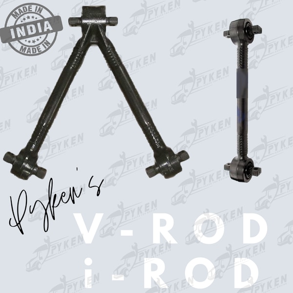 V Rod Assembly, V Stay Assembly, V Arm, I Rod, Torque Rod, Radius Rod, Torque Arm, Balance Rod, V Rod Bush, Torque Rod Bush. वी रॉड असेंबली, वी स्टे असेंबली, वी आर्म, आई रॉड, टॉर्क रॉड, रेडियस रॉड, टॉर्क आर्म, बैलेंस रॉड, वी रॉड बुश, टॉर्क रॉड बुश 100% made in india V Rod & Torque Rod Assemblies. its time to get vocal for local so we took an initiative to generate alternates for imported spare parts. even the torque rod & v rod bushes are also indian, manufactured in our own plant. start asking your vendor wheather the v rods or torque rods your are purchasing are indian or not?? and if yes, ask for video for authentication.Disclaimer : we dont have any tradelinks with original companies. we use their name/brand/partnumber/logos or pictures for refrence purpose only. we deal only under our own registered Pyken brand.
