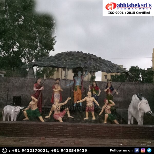 We are one of the leading manufacturers and suppliers of the Fiberglass Gobardhan parvat statue. These fiber statues are made of high-grade FRP with weather coated color for long-lasting. The height of each sculpture is available in 6 feet. We also do customized statues.