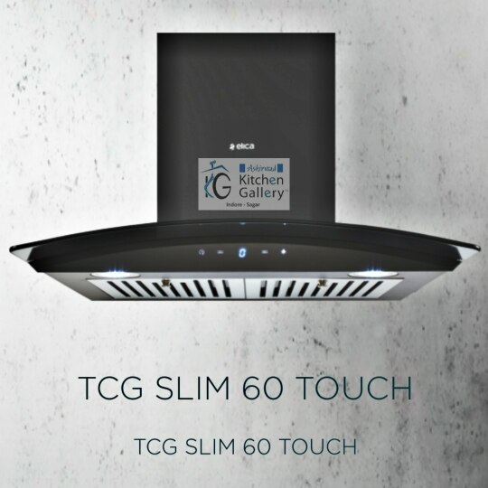 Elica Touch button, Curved Glass Chimney at best discounted price only at ASHIRWAD KITCHEN GALLERY INDORE 