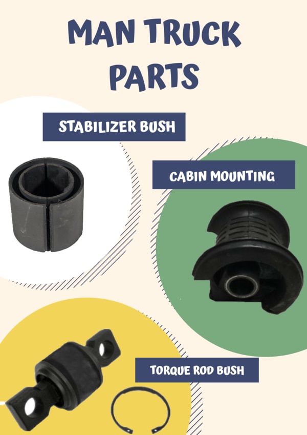 Man Truck Parts , Man Stabilizer Bush , Man Glider Plate , Man Cabin Mounting , Man Torque Rod Bush , Man Balance Rod Bush , Man Torque Rod , Man Stablizer Bush Cut Type , Man Buffer , Man Clutch Mater Cylinder , Man Cabin Shocker , Man Uj Cross Assembly , Man ECU , Man Fan viscous , Man Engine MountingAs a largest manufacturer of Man Truck Spare Parts , We deliever the performance , reliability to meet the tough demands .Disclaimer : we dont have any tradelinks with original companies. we use their name/brand/partnumber/logos or pictures for refrence purpose only. we deal only under our own registered Pyken brand.