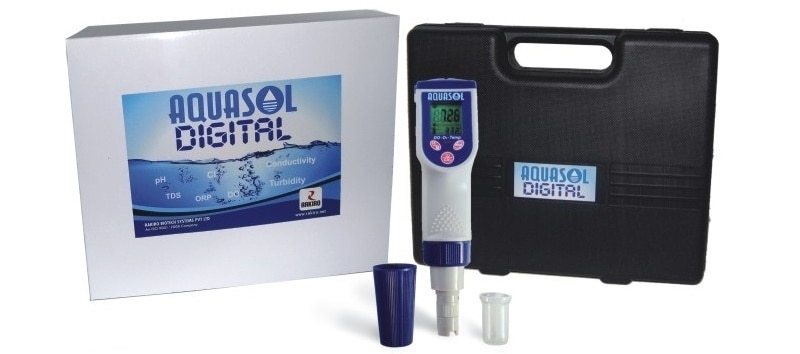 Dissolved Oxygen Meters - DO Meter Aquasol Make  - Pen typeOur unique designed and engineered DO meters are handheld, waterproofand dustproof that float if dropped in liquid. Its compact design and technology helps to measure dissolved oxygen/oxygen percentage very effectively at thesame time. Testing with portable oxygen meters determines whether or notyou have optimal dissolved oxygen levels necessary for good water quality.For accurate results this test should be performed on site. Our handheld typeadvance microprocessor based,fast and accurate DO meter is ideal for suchapplications. These meters are cost effective and come encased in a protectivecarrying pouch for safety and portability.Features: Microprocessor based for fast and accurate measurements.Large LCD display DO and temperature readings simultaneously.Simple to calibrate by one keyboard and ATC.Mewmory with Data - hold and max/min and shows PTS after calibration.Easy to replace the DO probe module.Model : AM-DO-01Range : 0 to 20mg/LAccuracy : ±0.2 + 1 digitResolution : 0.01ATC : 0 to 50 deg CPower : AAA - DC 1.5V x 4 batteriesDimensions : 195 x 40 x 36mmWeight : 135g