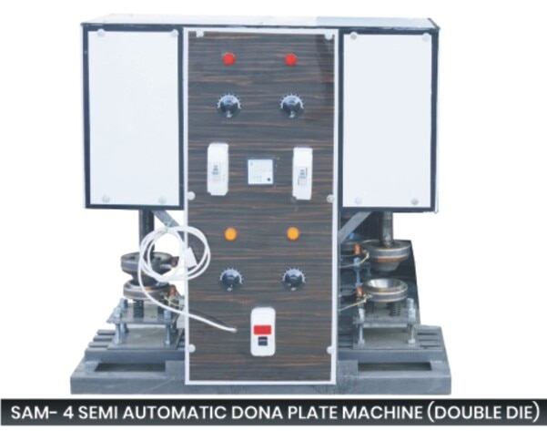 Raw Material	PaperBrand	Aps EnterprisesVoltage	half horsepower motor and half horsepower hitter.Type	Semi Automatic Both Plate Making Machine (Double Die - Heavy Model)This machine can be run from home light to two machines. If someone wants to increase the machine after two machines, then meter for him Has to be installed separately. This machine is equipped with half horsepower motor and half horsepower hitter. That is, the whole machine is of one horsepower and single decision.  The electricity cost of this machine is 60 to 70 rupees.  Is per day. Machine Capacity - Has the capacity to make 34 both in 1 minute. The 2040 has the capacity to make both. In hours - In 10 to 12 hours - make 20,000 to 24,000 both Has ability. This machine is easily mounted in a small room of 10X10 Can install 2 machines.  In this machine once a week 90 no.  GEAR BOX Oil has to be added. Full replacement of motor, die, GEAR box of this machine Guarantee will be 3 years and Puri machine warranty of 3 years, Unlimited service of 3 years will remain free. The weight of this machine is approx. Weighs 110-115 kg. This machine GEAR box chain pulleys It moves on Automatic hitting in this machine The controller is fitted with thermostat.Guarantee + Warranty3 Year Guarantee (Motor, Gear box and die) + 3 YearWarranty + 3 Year UnlimitedServicesProductionProduction per hour 2000 pcs.FunctionalityLonger functionalityHigh tensile strengthYesPrecisely engineeredYesDimensionally accurateYesMotorHalf HpHeavy Duty MachineYesHeaterHalf HpMachine Power1 Hp MachineTraining And InstallationFreeMaintanceLow MaintanceWith AgreementYesAnti-corrosiveYes  Semi Automatic Semi Automatic Both Plate Making Machine (Double Die - Heavy Model) mp