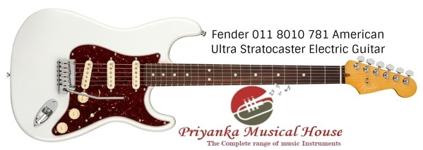 Fender 011 8010 781 American Ultra Stratocaster Electric GuitarAmerican Ultra is our most advanced series of guitars and basses for discerning players who demand the ultimate in precision, performance and tone. The American Ultra Stratocaster features a unique “Modern D” neck profile with Ultra rolled fingerboard edges for hours of playing comfort, and the tapered neck heel allows easy access to the highest register. A speedy 10”-14” compound-radius fingerboard with 22 medium-jumbo frets means effortless and accurate soloing, while the Ultra Noiseless Vintage pickups and advanced wiring options provide endless tonal possibilities – without hum. The sculpted rear body contours are as beautiful as they are functional and the S-1 switch adds the neck pickup in to any switch position. This versatile, state-of-the-art instrument will inspire you to push your playing to new heights.MODERN