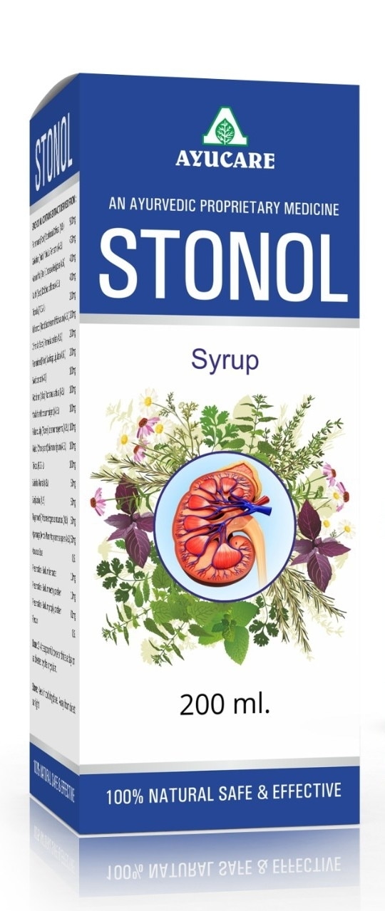 Grade Standard : Medicine GradeWe deal in Ayurvedic Stonol Syrup which is majorily used in Urinary Calculi or Stones, Aligouria Crystal Uria, Disuria, Burning Micturation and Urethritis. Ingredients : Chandan, Amla, Udamber, Ghokharu, Punarnava, Yestimadhu, Kapoorkachri, Makoy, Saunf, Pashanbhed, Anantmool, Draks, Kasni, Yavakshar, Mulikshar, Ilachi, Chandan Oil, Kapur Oil, Khas Oil and Syrup base. Dosage : 2 to 4 tea spoonful twice or thrice a day with water or as directed by the physician Packing : 100 & 200 Ml.