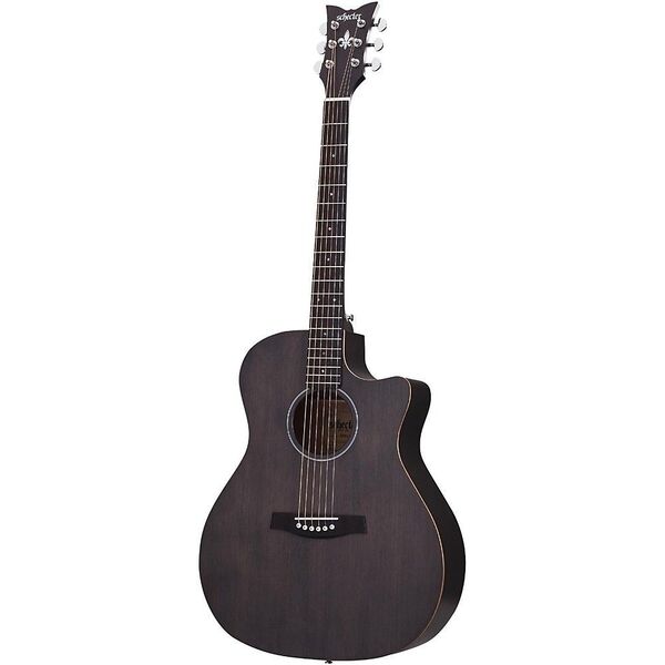 GeneralModel NameDeluxe AcousticItem Number3716Country of OriginChinaGuitar Color ShownSatin See Thru Black (SSTBLK)NeckTunersSchecterFretboardRosewoodNeck MaterialMahoganyInlaysMother of Pearl DotsScale25.5” (648mm)Neck ShapeThin ‘C’Thickness@ 1st Fret- .787” (20mm)/ @ 12th Fret- .866” (22mm)Frets22 MediumFretboard Radius16” (406mm)NutBoneNut Width1.693