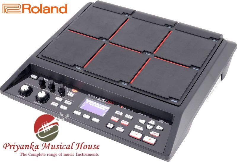 PadsBuilt-in Pads: 9 (with LED Indicators)* Two external trigger inputs are provided, allowing you to connect up to four Pads.Maximum Polyphony20 voices* Maximum polyphony becomes 16 voices according as an operating state.Number of Recordable Wave Data10,000* Including preload wave data.Sampling Time (Total time for all wave data)Approx. 360 min. in stereo (720 min. in mono)* Since the internal memory included with the SPD-SX contains preload data, the available sampling time will be less than the time above.Data Format16-bit linear PCM (WAV/AIFF)Sampling Frequency44.1 kHzKits100Kit Chain8 chains (20 steps per chain)EffectsMaster Effects (21 Types)EqualizerKit Effect 1 (20 Types)Kit Effect 2 (20 Types)DisplayGraphic LCD 128 x 64 dotsConnectorsPHONES jack (Stereo 1/4-inch phone type)MASTER OUT jacks (L/MONO, R) (1/4-inch phone type)SUB OUT jacks (L/MONO, R) (1/4-inch phone type)AUDIO IN jacks (L/MONO, R) (1/4-inch phone type) (with LINE-MIC GAIN control)TRIG IN jacks (1/2, 3/4) (1/4-inch TRS phone type)FOOT SW jack (1/2) (1/4-inch TRS phone type)MIDI connectors (IN, OUT)DC IN jackCOMPUTER connectorUSB MEMORY connectorInterfaceHi-Speed USB (USB-MIDI, USB-AUDIO, USB Mass Storage Class, USB Flash Drive)Power SupplyDC 9 V (AC Adaptor)Current Draw600 mAAccessoriesCD-ROM (SPD-SX Wave Manager, USB driver, preload wave data)Owner's ManualAC AdaptorOptions (sold separately)Pads (PD series, PDX series)Cymbals (CY series)Kick Triggers (KD series)Pad Stand (PDS-10)All-Purpose Clamp (APC-33)Acoustic Drum Trigger (RT-30H, RT-30HR, RT-30K)Pedal Switch (DP-2)Footswitch (BOSS FS-5U, BOSS FS-6)Personal Drum Monitor (PM-10, PM-30)USB Flash Memory* Use USB Flash Memory sold by Roland. We cannot guarantee operation if other products are used.SIZE AND WEIGHTWidth364 mm14-3/8 inchesDepth331 mm13-1/16 inchesHeight94 mm3-3/4 inchesWeight2.5 kg5 lbs. 9 oz.0 dBu = 0.775 VrmsIn the interest of product improvement, the specifications and/or appearance of this unit are subject to change without prior notice.