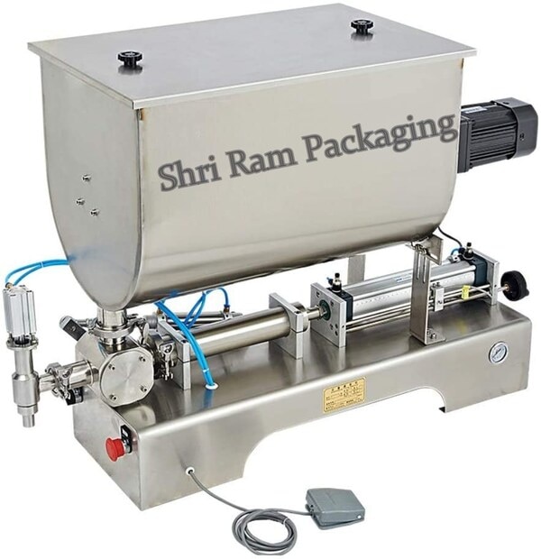 Paste Filling Mixing Machine, Piston Filler Machine with Big HopperThis machine is the semi-automatic piston type paste liquid fillingThis machine is reasonable in design, small and exquisite in model, saving the place.The part contacting materials is made of 316L & Hopper 304L stainless steelBoth filling volume and filling speed can be adjusted, with high filling accuracy.Filling head adopts anti-leakage and lifting device.Hopper Capacity 40-50Kg This product is designed for all kinds sauces with particles, pasty fluid, oil, and thin food products. It can help you to fill a mount of quantitative sauces.The filling volume range is between 100ml - 1000ml. And the machine should connect air compressor for working. First time when you use the machine , you should weigh the weight of output by adjusting and make sure the volume you want. Technical Parameters