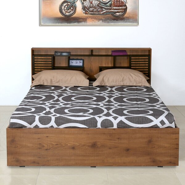 HIGHLIGHTSBed made of 15 mm thick pre-laminated particle board.Box storage in the bed.DESCRIPTIONMade to perfection this queen bed is a mix of space and comfort. The Czar queen bed is made with 15 mm thick pre-laminated particle board. It comes with two underbed storage boxes that gives you plenty of space to tuck away clothes, blankets, and other personal items. Additionally this bed’s headboard also has shelves for storing bedside essentials and books to read just before hitting the sack. This queen bed is the place you will come to, to escape the rest of the world. It provides optimal support for your spring, latex, or memory foam mattress and looks majestic doing it. Breathe new life into your bedroom with the Czar queen bed. This piece of bedroom furniture is popular among many customers. Chances are you will love it, too. Order today for the sleep of your dreams.IN THE BOX1 Nilkamal Czar 2 Queen Bed Box StoragePRODUCT DETAILSBed Low Profile	YesBed Recommended Mattress Size	1981 X 152Bed Size	QueenBed Type	PlatformCare Instructions	Do not move or push without dismantling. Do not use acid to clean. Do not abuse closing by legs. Use dry cloth to wipe furniture. Do not lift the furniture by holding top. Do not put water on it. Do not expose to sunFrame Material Subtype	Particle BoardFinish	MelamineHeadboard Included	YesHeadboard Type	Open StorageMaterial Group	LCZ2QBWBSModel Series Name	CzarStorage Included	YesStorage Type	BoxStyle	Modern & ContemporarySuitable For	BedroomType	BedDIMENSIONSWidth (cm)	159.5Height (cm)	89Weight (Kg)	117Floor Clearance (cm)	0MATERIAL & COLORFinish Color	Wenge/knotwoodPrimary Material	Engineered WoodSecondary Material	Particle BoardHeadboard Material	Engineered WoodWARRANTY