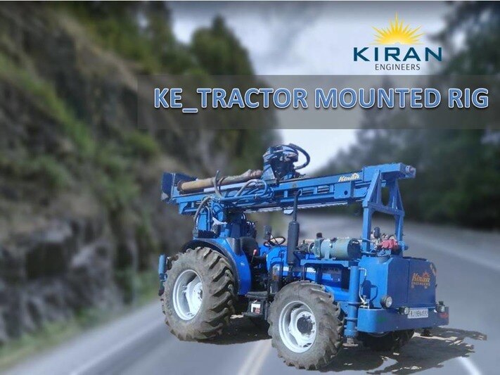 The Tractor Mounted Drilling Rig is ideal for foundation / pilling drilling application in rock and soft formation, rock formation using DTH and soft formation using Auger, we make it simple and compact design, excellent performance, high accessibility and reliability at afford cost in it's class, The TMDR rig's flexibility means it will be mounted on tractor and air compressor will be mounted on separate trolley or truck.*Key Features -Proven technology ensures easy maintenance and more productive.The rig can be customize as per customer requirement.All  the actuators are operated by proportional control valves.*Key Specifications -Maximum Depth - 150MtrBoring Dia - 4'' to 6''Drill rod handling 10Feet (3.0 Mtr)Leveling jack  - 4No'sMRC jack - 1 No'sFeed jack - 1 No'sBreakout jack - 1 No'sWater pumpWater tankGeneratorDiesel tankOil tank Welding generatorRod cover