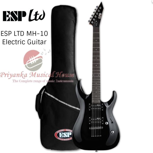 The LTD 10 Series is designed for beginners and players on a tight budget who still want a solid instrument for the money. The MH-10 includes both an excellent starter guitar and a gig bag so you’ll be able to take your instrument to lessons, or out to your friends’ homes for fun jams. The MH-10 has a smooth, comfortable, thin U-shaped maple neck that will make it easier to get around to chords and scales all over the fingerboard with 24 extra-jumbo frets. It has a well-balanced and contoured basswood body that's good for playing while seated or standing. When you're ready to rock, the MH-10's ESP Designed pickups are great for any genre of music you like to play. Available in Black finish.SpecificationsCONSTRUCTIONBolt-OnSCALE25.5