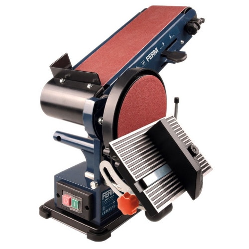 This stationary belt and disc sander from FERM has a motor capacity of 350W. The versatile sander has a 150mm disc for sanding small workpieces and details and is flexible in use thanks to the adjustable sanding belt position. With this sander you work comfortably thanks to the adjustable and multifunctional work table.In addition, the rubber feet provide optimal stability for this stationary machine. This machine is equipped with a dust protective safety switch, allowing you to work accurately. Connect your vacuum cleaner to one of the two vacuum cleaner connections to work dust free. An asset for various sanding jobs at home, in the garage or at a workshop.This FERM BGM1022 Disc belt sander is ideal for sanding large quantities of material, but also for precise sanding. It is suitable for activities such as:-  Sanding work for model making-  Removing large quantities of paint-  Modelling large surfaces-  Evening out bars or roughly sawn timber