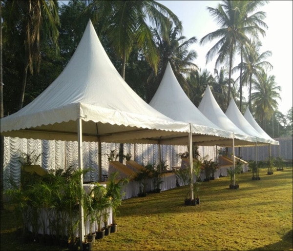 ALUMINIUM PAGODA TENT 
Pillar height : 8feet,  Peak height: 
Outdoor Events are in trend currently. Pagoda tents give a posh attractive décor to the events. Pagoda tents are lightweight, free standing tents with no centre poles. This feature makes it simple for storage at point of use & also at ware house. Pagoda tents are stable to use and can be erected on any surface which spans over a wide area. Pagoda tents use high quality PVC cover. Installation is less laborious and consumes less time.  Usage in any season for events is the unique selling proposition of Pagoda tents 
Sizes: 
10x10 Feet, 15x15 Feet & 20x20 Feet