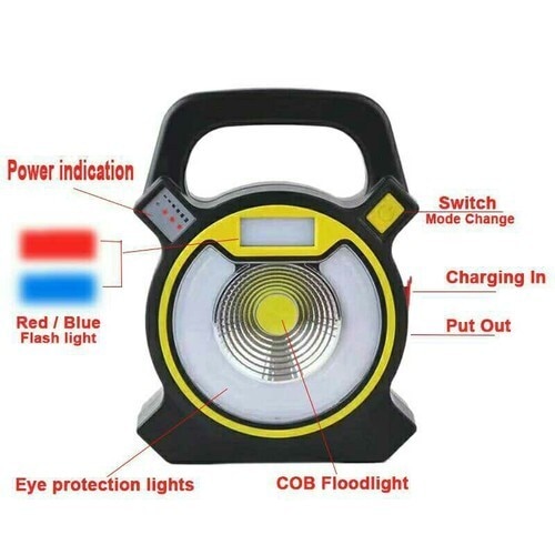 We are highly acclaimed in the industry for offering an optimum quality range of 10 W Multi Purpose COB Rechargeable LED Flood Light.Power(W):  10 WApplications: Work, reading, photo, camping, maintenanceInput Voltage(V): 100-240V ACLight type: COB + Blue & Red lightModes: Strong, weakSize: 17.1 x 4.5 x 13.1cmSwitch: Push button