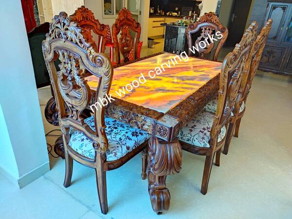 teakwood heavy carving dining set top transparent lighting more nicely dining leg carving solid teakwood front and back chair carving with 6 chair dining size 5x4
