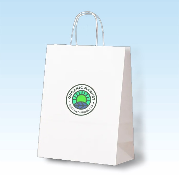 Add branding to any sale, trade fair or corporate event.4-colour printing on 160 gsm matte white paperSmall size bag, Width 19 x Depth 8 x Height 21 cmMedium size bag, Width 24 x Depth 11 x Height 31 cmWithstands weight upto approximately 5 kgAvailable in quantities as low as 10Customisation technology: Digital PrintingKraft Papers are popular today as they are eco-friendly and made from 100% recyclable papers. Because people have become more environmentally conscious nowadays, Brown paper bags made of Kraft Paper are one of the most sought-after bags. They help you package your product and spread the word about your brand. During any event or conference, you can share goodies with all the participants in these branded paper bags. Not only will it look sophisticated and environmentally conscious, but it will also create awareness about your brand due to its high visibility. They can hold up to 4 kilograms of weight depending on the size. Brown Kraft paper bags are widely used by merchandising brands for clothes, footwear, watches, perfumes, etc. Personalised gifting brands are also using Kraft paper bags for packaging their products. Local retail outlets and large-scale grocers are also adapting to the change and are now preferring Kraft paper bags. We provide you with high-quality Brown Kraft paper bags, which can be completely personalised with your brand logo, tag lines, and contact information.Personalisation Technology: Screen Printing Bag Colour: Kraft Brown Branding Colour: BlackSizes Available and Branding Area(inches):Bag Size Printing Area Printing Type8