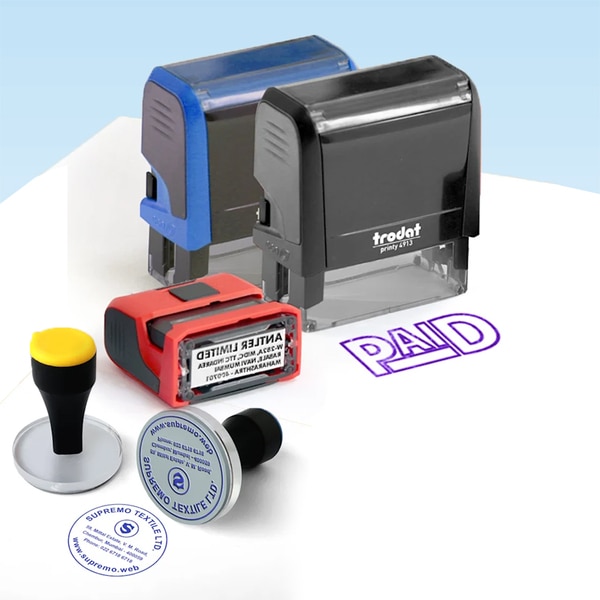 Leave your mark and Make an impression with self-inking stamps.• Available in blue, black or red ink. Upto 5000 impressions.• No stamp pad needed. Plastic casing.• Rectangle: 3 Sizes. Round: 1 Size.• Body colour can be Blue, Black or Red.For best results:• Ensure font is in bold.• Recommended font size: Small (1.2 cm x 3.6 cm) – 10 pt.• Recommended font size: Medium (2.1 cm x 5.7 cm) – 12 pt.• Recommended font size for Large (3.8 x 7.6 cm) – 14 pt.• Recommended font size: Round (4.1 cm x 4.1 cm) – 12 pt.For Round Stamps, for best engraving results - In case an image is being uploaded, ensure that the image is uploaded in the blank space of the design
