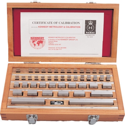 Steel Gauge Block Sets - Grade 2Grade 2: For Workshop UseSupplied in high quality wooden bench cases, complete with UKAS certificate of calibration. Available in two grades.Manufactured to BS EN ISO 3650.SpecificationProperty	:ValueBrand	:KennedyEAN13 Barcode	:5036140107359eCl@ss Code	:21170109Increments	.:1 - 25.0 mmNumber of Pieces	:47 [#]Range	:1.005-1.9, 1-100 mmSupplier Part No.	:3384470KUNSPSC Code	:41111618Weight	:2.1 kgFurther InformationProperty	:ValueAdditional Features	:Complete with UKAS certificate of calibration; Supplied in wooden bench casesGrade	:Grade 2Increments	:0.1 - 25.0 mmNumber of Pieces	:47Range	:1.005 - 100 mmStandards Met	:BS EN ISO 3650Weight	:2.1 kgManufacturer's warranty - 6 months (T & C apply)We are authorised service centre for MAKITA Power ToolsTel : 022-23736027 For sales : + 918017265815, sale@fairtradecorp.in