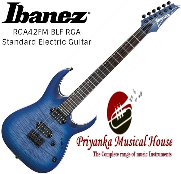 Ibanez RGA42FM BLF RGA Standard Electric Guitar 6 Strings,Wizard III Maple neck,Flamed Maple top-Mahogany body,Jatoba fretboard w/Off-set white dot inlay,Jumbo frets,Fixed bridge,Quantum (H) neck pickup (Passive/Ceramic),Quantum (H) bridge pickup (Passive/Ceramic).