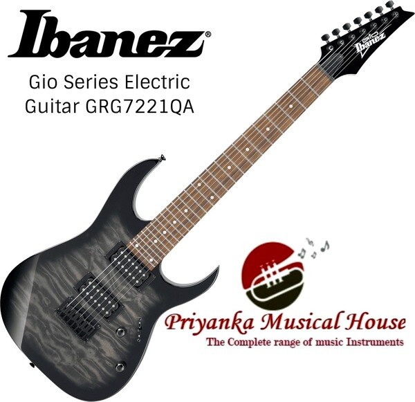 Ibanez Gio Series Electric Guitar GRG7221QA TKSCOLOR VARIATION - Transparent Black SunburstA guitar doesn't have to cost a bundle to sound good. The GIO series was developed for players who want Ibanez quality in a more affordable package. Not only do they look and play better than everything else in their price range, but their rigorous inspection, set-up and warranty is the same as Ibanez's more expensive models.SPECneck type - GRG7 Maple necktop/back/body - Quilted Maple Art Grain topPoplar bodyfretboard - Treated New Zealand Pine fretboardWhite dot inlayfret - Jumbo fretsnumber of frets - 24bridge - Ibanez F107 bridgeneck pickup - Infinity R (H) neck pickupPassive/Ceramicbridge pickup - Infinity R (H) bridge pickupPassive/Ceramicfactory tuning - 1E,2B,3G,4D,5A,6E,7Bstring gauge - .009/.011/.016/.024/.032/.042/.054nut - Plastichardware color - BlackNECK DIMENSIONSneck-01.jpgScale : 648mm/25.5