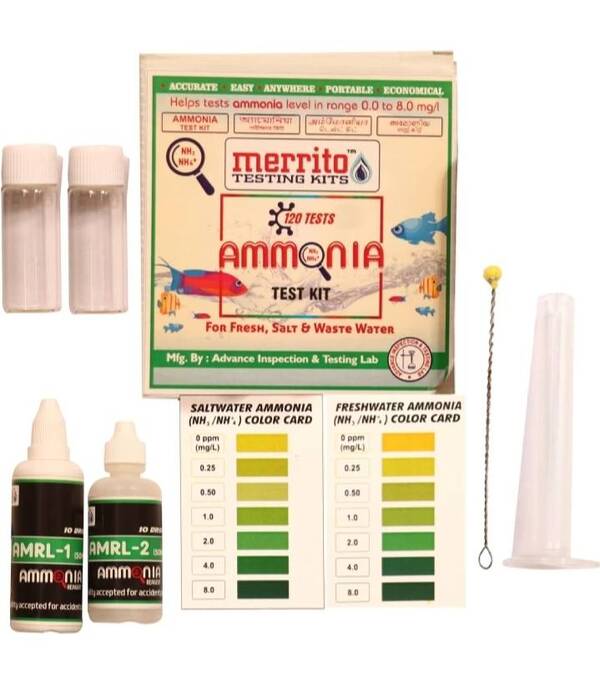 The MERRITO Ammonia Test Kit helps prevent fish loss to ammonia, as ammonia is the number one strain and killer of tropical fish. From this kit Approx 120 tests to be done.Easy to use. ammonia testing kit in delhi, ammonia test kit, aquarium water testing kit, ammonia testing kit near me,kit for checking ammonia level, fish tank water testing kit, ammonia level check, testing kit of ammonia, best ammonia testing kit,