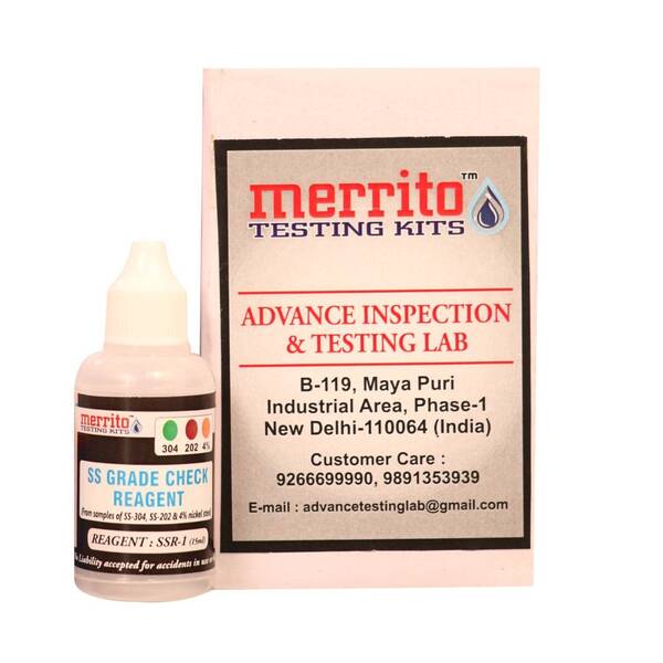 When samples of steel SS 304, SS202, 4% nickel steel are mixed, we can easily differentiate using this kit. This steel test kit is also known as SS304 SS202 test kit, SS 202 test kit, SS 304 test kit, steel test kit, 304 test liquid solution. Easy to use.Advance inspection & testing lab provide this kit in all over india. Ss304 testing kit, SS202 testing kit, ss304, ss202 differentiate kit, checking kit of ss, stainless steel testing kit.