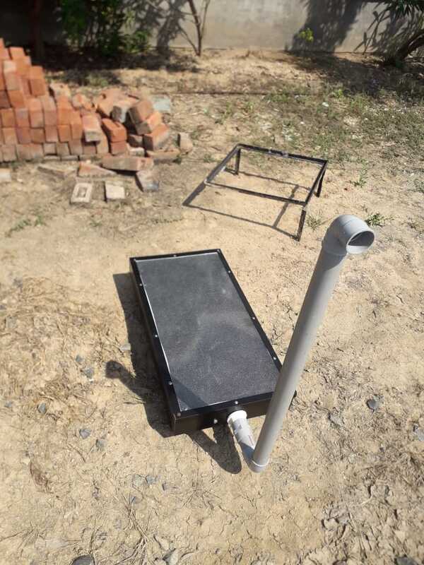 SIZE 432mm X 865mm box type structureMATERIAL fabricated with Aluminum Sheet metal FoodGrade COATING Coated with High Absorbing Selective coating,TRAY 1 NO Aluminium perforated Coated Food grade Size16” x 32” Capacity per tray 3 to 4 kg CHIMNEY PVC PIPE 2 ftheight for moisture removal FILTER Industrial grade DustProof 3 nos at bottom. TOP COVER Top Cover UV filter PolyCarbonate Sheet Unbreakable WHEEL 4 Nos castor wheel foreasy movement Solar Panel 3 watt for fan circulation Fan formoisture removal.