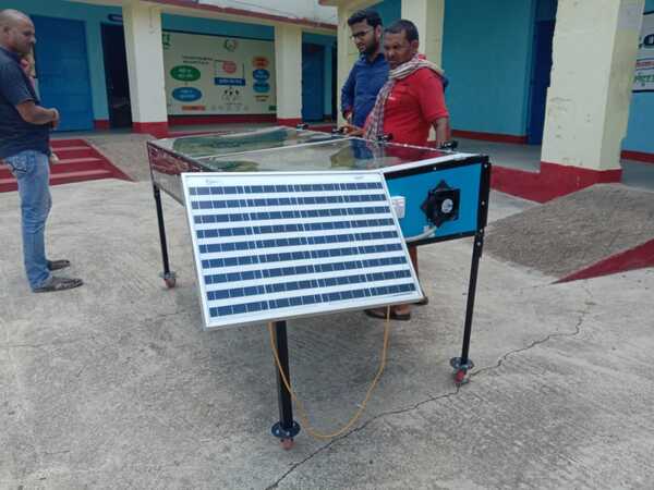 6.5ft X 3ft inclined SS 304 fabricated structure with High quality food grade Black powdercoating with 8 nos ALLUMINIUM PERFORATED. Size 16” x 32” with food grade blackcoating as shown in pic. Capacity per tray 3 to 4 kg, With 1ft height leg and castor wheelFOR EASY MOVEMENT. 2 nos of fan (4”) and solar panel (30 WATT) with proper fancontrol switch and fan regulating circuit for moisture removal, Top Cover UV filter solidPoly Carbonate Sheet Unbreakable . Proper dust proof insect proof and waterproofconstruction for hygiene drying of all types of farm produce