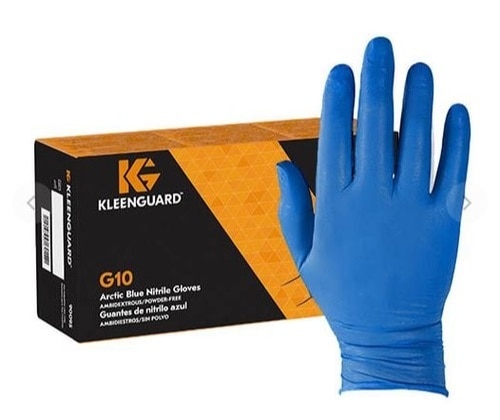 KLEENGUARD *G10 Powder free Arctic Blue Nitrile Gloves.Packing : 200 pcs/ 100 pairs per boxCASE : 10 box Features: • PPE Category I (CE Simple) 89/686/EEC.• Exceptional touch sensitivity.• Comfort and flexibility.• Exceptional tactile sensitivity.• Food contact approved