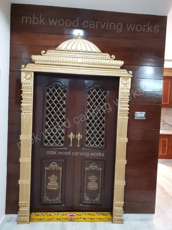 Wooden Teakwood Pooja Mandir Double Door Best Hand Working Carving Design The Door Size 38x78 With Side Carving Design