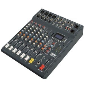 6 inputs2 mic channels2 stereo channels16 DSP effectsBluetoothUSB/SD media playerEIN: -100dBFrequency Responce: 10Hz – 20kHz (+1/-3dB)THD Mic Channel: <0.1%Signal to Noise Ratio: 80dBOutput Levels: Max +26dB (Bal), +20dB (unBal)EQ: Hi 12kHz, Mid 2.5kHz, Lo 45Hz, Lo cut 80HzUSB/SD: MP3 Audio playbackRecord: To USB drive or SD card (128kbps mono)DSP Effects: 16 DSP effectsPower Requirements: 100V – 240V ~Dimension W*H*D: 227 x 70 x 359 (mm)